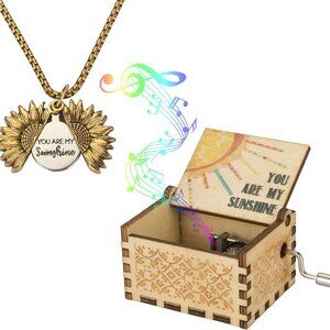 Stunning Sunflower Necklace & Hand-Cranked Music Box Duo - Thoughtful Gift Idea